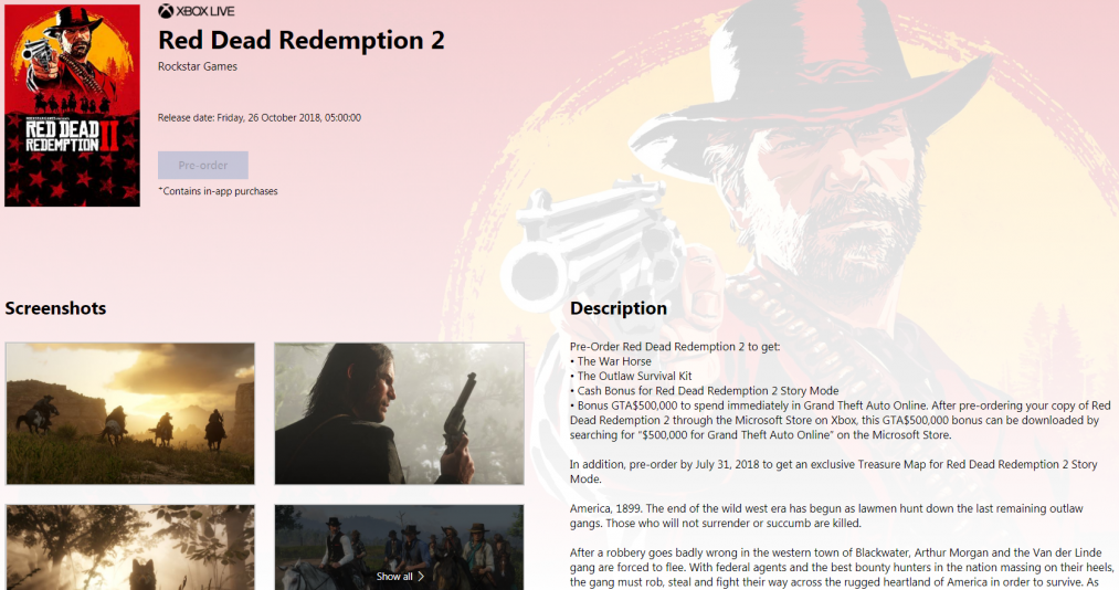Бонусы за предзаказ Red Dead Redemption 2