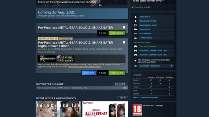 Будет ли в ПК-версии Metal Gear Solid Delta Snake Eater Denuvo